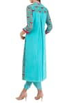 Shop_Limerick by Abirr N' Nanki_Blue Silk Crepe Mandarin Collar Kurta With Jacket And Dhoti Pants  _at_Aza_Fashions