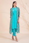 Buy_Limerick by Abirr N' Nanki_Blue Silk Crepe Mandarin Collar Kurta With Jacket And Dhoti Pants  _at_Aza_Fashions