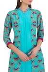 Buy_Limerick by Abirr N' Nanki_Blue Silk Crepe Mandarin Collar Kurta With Jacket And Dhoti Pants  _Online_at_Aza_Fashions