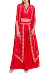 Shop_Limerick by Abirr N' Nanki_Coral Silk Georgette V Neck Embroidered Lehenga Set For Women_at_Aza_Fashions