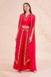 Buy_Limerick by Abirr N' Nanki_Coral Silk Georgette V Neck Embroidered Lehenga Set For Women_at_Aza_Fashions