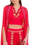 Shop_Limerick by Abirr N' Nanki_Coral Silk Georgette V Neck Embroidered Lehenga Set For Women_Online_at_Aza_Fashions