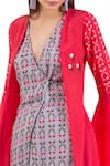 Limerick by Abirr N' Nanki_Grey Silk Crepe V Neck Printed Jacket Kurta Set  _at_Aza_Fashions