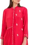 Buy_Limerick by Abirr N' Nanki_Coral Silk Crepe Mandarin Collar Embroidered Tunic  _Online_at_Aza_Fashions