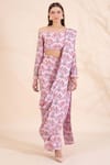 Shop_Limerick by Abirr N' Nanki_Pink Chanderi Printed Dhoti Pant Saree Set_Online_at_Aza_Fashions