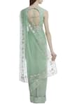 Shop_Esha Koul_Green Georgette Leaf Neck Embroidered Saree Set _at_Aza_Fashions