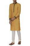 Buy_Unit By Rajat Suri_Yellow Katan Silk Embroidered Kurta_at_Aza_Fashions