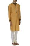 Unit By Rajat Suri_Yellow Katan Silk Embroidered Kurta_Online_at_Aza_Fashions