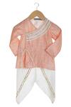 Shop_MI Dulce AN'YA_Peach Handwoven Chanderi Embroidered Angrakha With Dhoti _at_Aza_Fashions