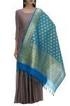 Shop_Samyukta Singhania_Blue Raw Silk Banarasi Dupatta_at_Aza_Fashions