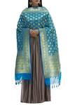 Buy_Samyukta Singhania_Blue Raw Silk Banarasi Dupatta_at_Aza_Fashions