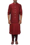 Buy_Smriti by Anju Agarwal_Red Cotton Silk Embroidered Floral Bundi And Kurta Set _at_Aza_Fashions