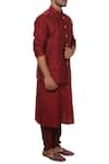 Smriti by Anju Agarwal_Red Cotton Silk Embroidered Floral Bundi And Kurta Set _Online_at_Aza_Fashions