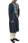 Smriti by Anju Agarwal_Blue Cotton Silk Embroidered Kurta Set_Online_at_Aza_Fashions