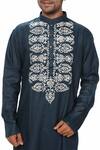 Buy_Smriti by Anju Agarwal_Blue Cotton Silk Embroidered Kurta Set_Online_at_Aza_Fashions