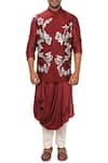 Buy_Smriti by Anju Agarwal_Maroon Silk Bundi Kurta Set _Online_at_Aza_Fashions