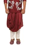 Shop_Smriti by Anju Agarwal_Maroon Silk Bundi Kurta Set _Online_at_Aza_Fashions