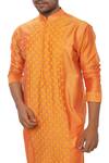 Buy_Smriti by Anju Agarwal_Orange Cotton Silk Embroidered Kurta Set_Online_at_Aza_Fashions