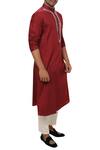 Smriti by Anju Agarwal_Maroon Cotton Silk Kurta Set_Online_at_Aza_Fashions