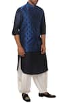 Smriti by Anju Agarwal_Blue Cotton Silk Embroidered Bundi Kurta Set _Online_at_Aza_Fashions
