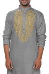 Buy_Smriti By Anju Agarwal_Grey Cotton Silk Embroidered Kurta Set _Online_at_Aza_Fashions