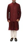 Buy_Smriti by Anju Agarwal_Maroon Cotton Silk Embroidered Bundi Kurta Set _at_Aza_Fashions