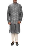 Buy_Smriti by Anju Agarwal_Grey Cotton Silk Embroidered Bundi Kurta Set _at_Aza_Fashions