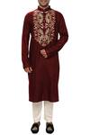 Buy_Smriti By Anju Agarwal_Maroon Cotton Silk Embroidered Kurta Set_at_Aza_Fashions