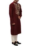 Smriti By Anju Agarwal_Maroon Cotton Silk Embroidered Kurta Set_Online_at_Aza_Fashions