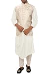 Buy_Smriti By Anju Agarwal_Off White , Cotton Bundi Kurta Set_at_Aza_Fashions
