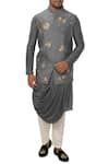 Buy_Smriti by Anju Agarwal_Grey Cotton Silk Draped Kurta Bundi Set _at_Aza_Fashions