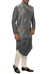 Smriti by Anju Agarwal_Grey Cotton Silk Draped Kurta Bundi Set _Online_at_Aza_Fashions