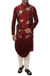 Buy_Smriti by Anju Agarwal_Maroon Cotton Silk Draped Kurta Bundi Set _at_Aza_Fashions