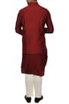 Shop_Smriti by Anju Agarwal_Maroon Cotton Silk Draped Kurta Bundi Set _at_Aza_Fashions