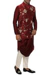 Smriti by Anju Agarwal_Maroon Cotton Silk Draped Kurta Bundi Set _Online_at_Aza_Fashions