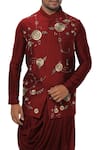 Buy_Smriti by Anju Agarwal_Maroon Cotton Silk Draped Kurta Bundi Set _Online_at_Aza_Fashions