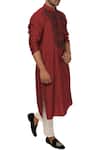 Smriti By Anju Agarwal_Maroon Cotton Silk Kurta Set _Online_at_Aza_Fashions