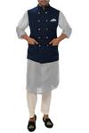 Buy_Smriti by Anju Agarwal_Blue Cotton Silk Bundi Kurta Set_at_Aza_Fashions