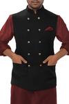 Buy_Smriti by Anju Agarwal_Black Cotton Silk Bundi Kurta Set_Online_at_Aza_Fashions