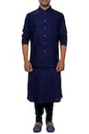 Buy_Smriti By Anju Agarwal_Blue Cotton , Bambar Embroidered Bundi Kurta Set _at_Aza_Fashions