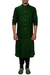 Buy_Smriti By Anju Agarwal_Green Cotton , Bambar Embroidered Bundi Kurta Set _at_Aza_Fashions
