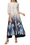 Anju Modi_Blue Chanderi Printed Kurta Palazzo Set_Online_at_Aza_Fashions