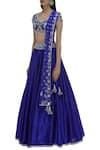 Buy_Preeti S Kapoor_Blue Dupion Diamond Neck Embellished Lehenga Set _Online_at_Aza_Fashions