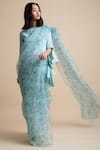 Buy_Kanelle_Blue Organza Printed Saree_Online_at_Aza_Fashions