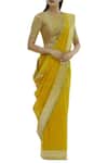 Buy_Ekaya Banaras_Yellow Silk Banarasi Saree With Unstitched Blouse Fabric_at_Aza_Fashions