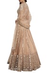 Shop_Abhinav Mishra_Peach Raw Silk Plunging V Neckline Embroidered Lehenga Set _at_Aza_Fashions