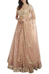 Abhinav Mishra_Peach Raw Silk U Neckline Embroidered Lehenga Set _Online_at_Aza_Fashions