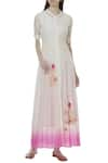 Buy_Manasi Sengupta_Pink Silk Maslin Band Collar Embroidered Long Tunic  _at_Aza_Fashions