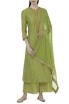 Manasi Sengupta_Green Maslin Silk Band Collar Textured Kurta Palazzo Set  _Online_at_Aza_Fashions