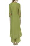 Shop_Manasi Sengupta_Green Maslin Silk Band Collar Textured Kurta Palazzo Set  _at_Aza_Fashions